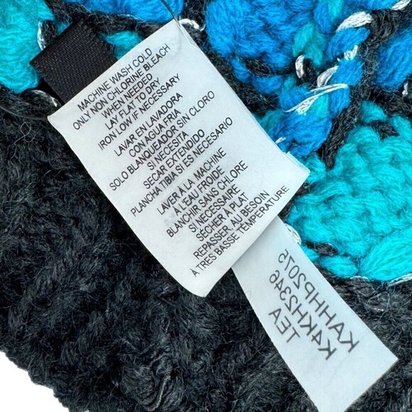 NWT KENSIE Knit Beanie & Infinity Scarf Set 2PCs Blue Turquoise Geometric - Picture 11 of 16